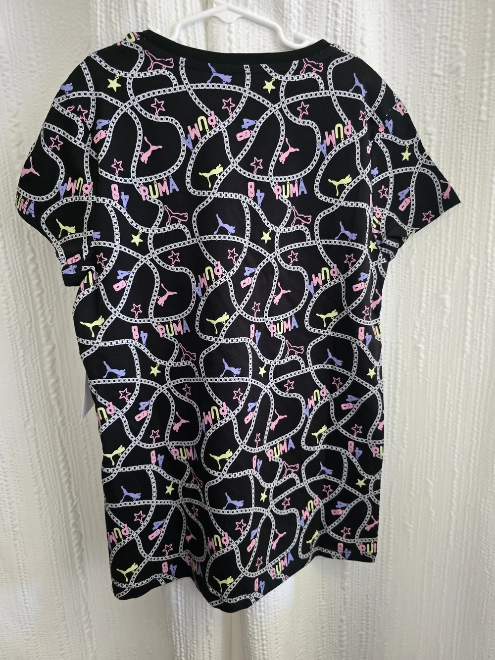 Girs XL Puma Black Tee with Pastel Logo Chain Print